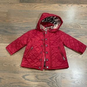 NWT 12 month old Burberry red quilted jacket